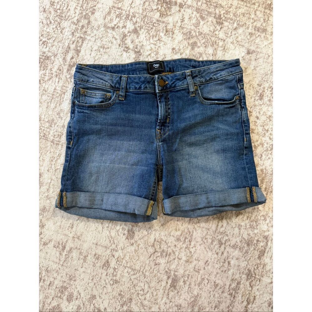 Gap Women's Faded Mid Rise Cuffed Hem Cotton Denim Shorts Blue Size 4/27